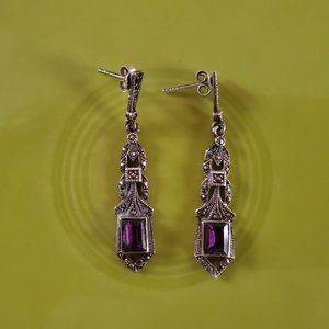 Sterling Silver Marcasite & Amethyst Earrings